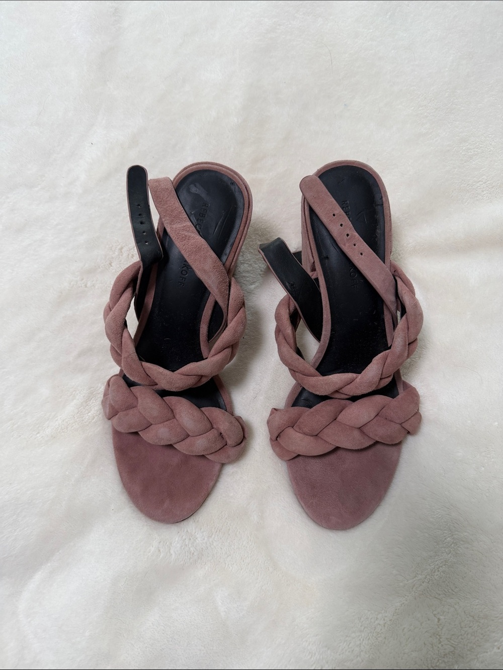 Rebecca Minkoff Braided Suede Block Heel Sandals in Mauve
